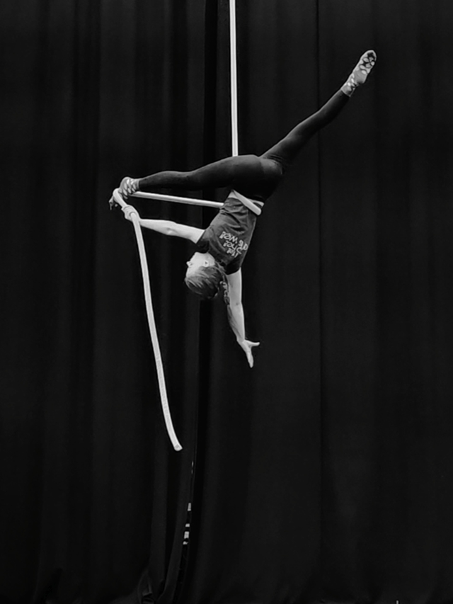 Lauramaria training on aerial silks